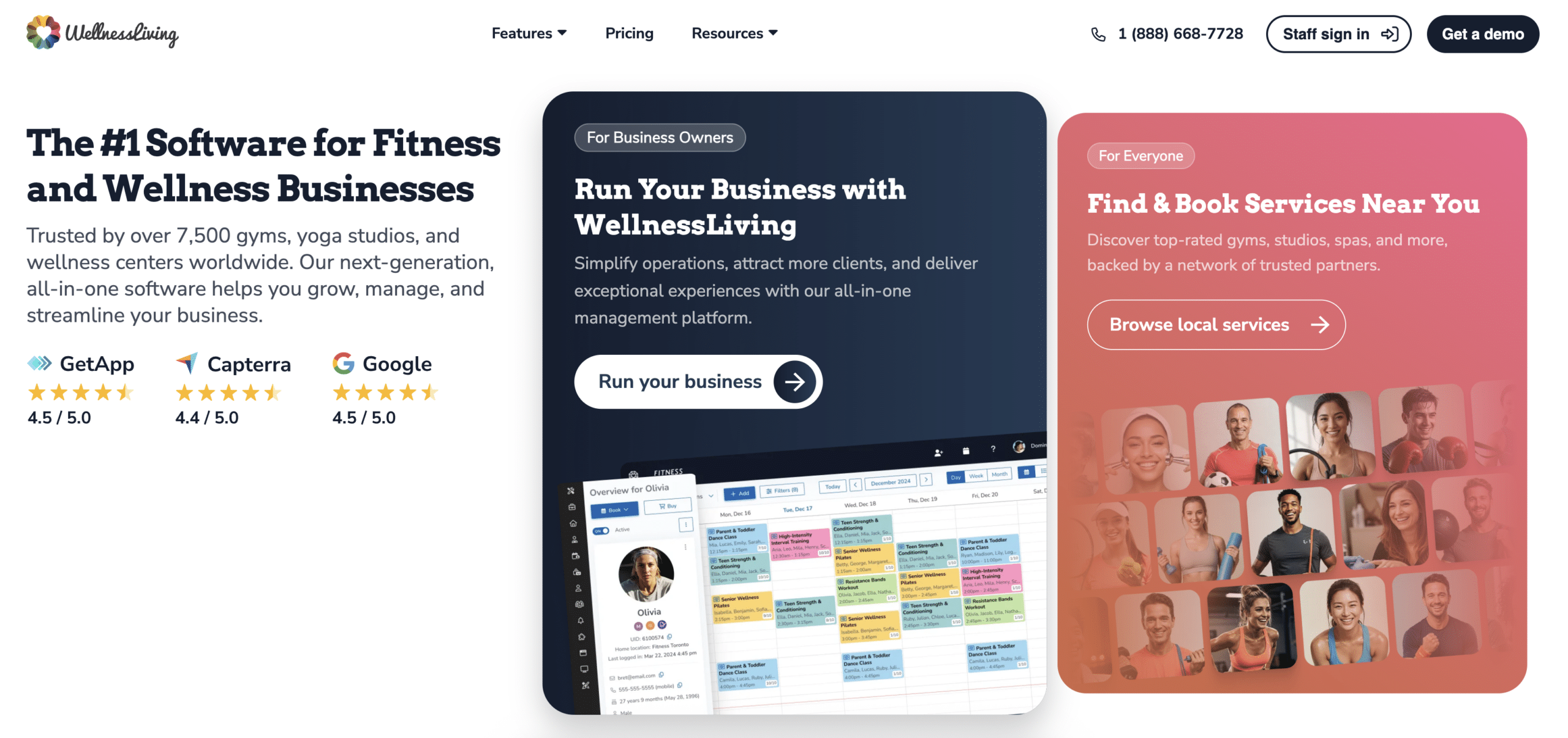 Screenshot of WellnessLiving's main homepage